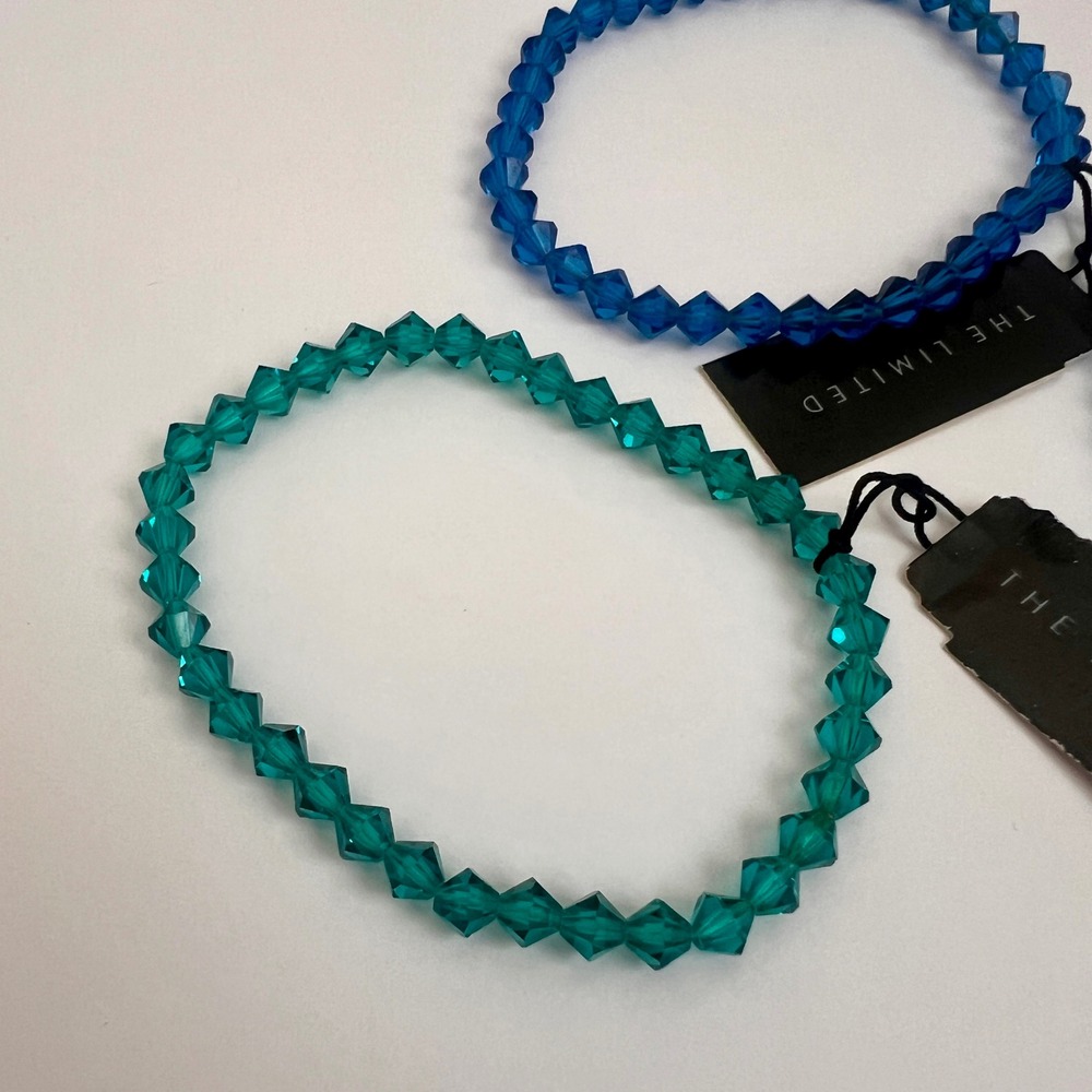 NWT The Limited Crystal Like Sparkly Bead Bracelet Set - Blue & Green - Picture 9 of 10